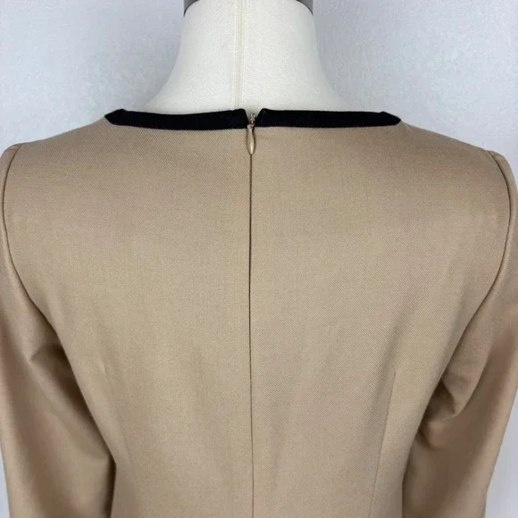 Boden Tan Wool Dress Black Tipped Size 6L Camel Striping Midi Classic Old Money - Picture 10 of 17